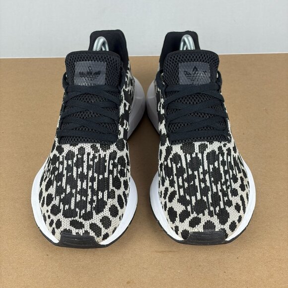Adidas Swift Run Leopard Print Athletic Shoes Womens 7.5 Cream Black Low Top - Picture 2 of 10